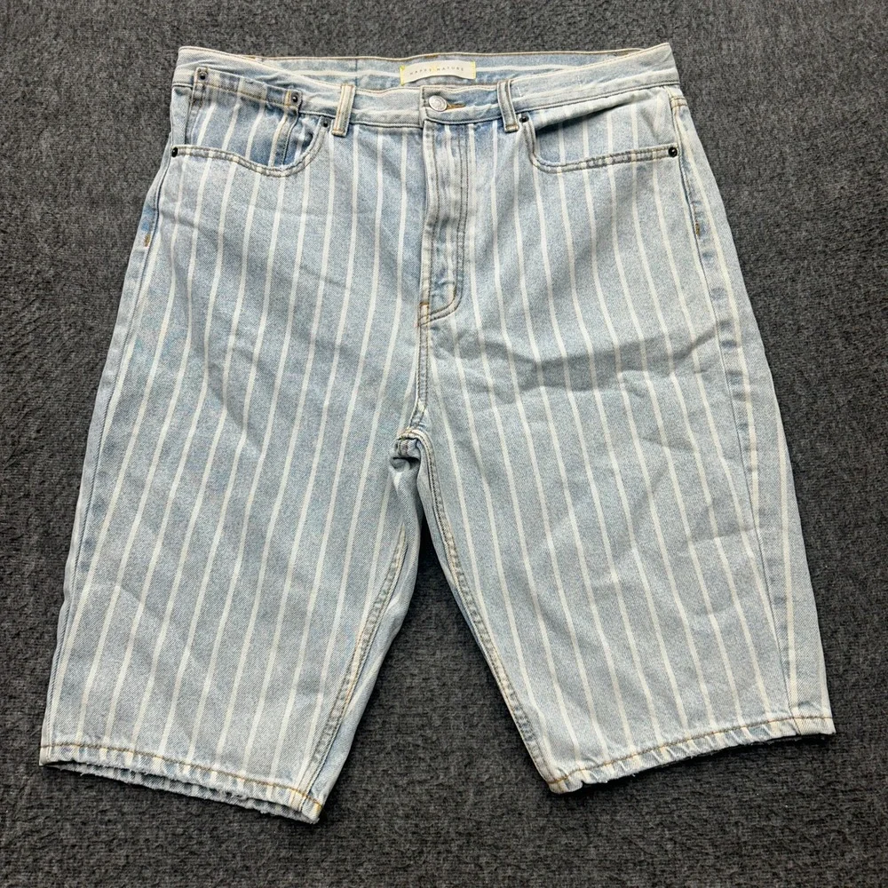 Happy Nature Denim Ultra‎ High Rise Bermuda Jean Shorts Size 32 Striped Boho